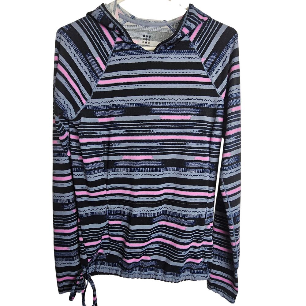 Title Nine Womens Striped Sunbuster Hoodie Sun Shirt Sz S Sporty Stretch Active